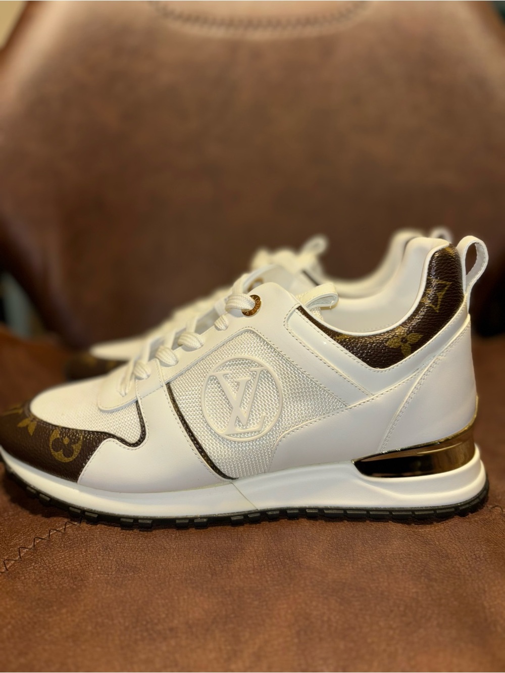 Louis Vuitton White & Brown Monogram Women's Sneakers